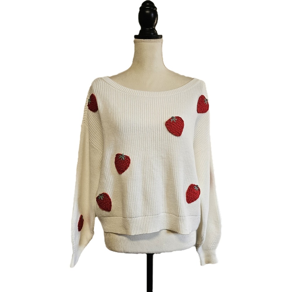 Hollister Strawberry Off-The-Shoulder Sweater Size S Whimsical Cottagecore - Picture 3 of 8